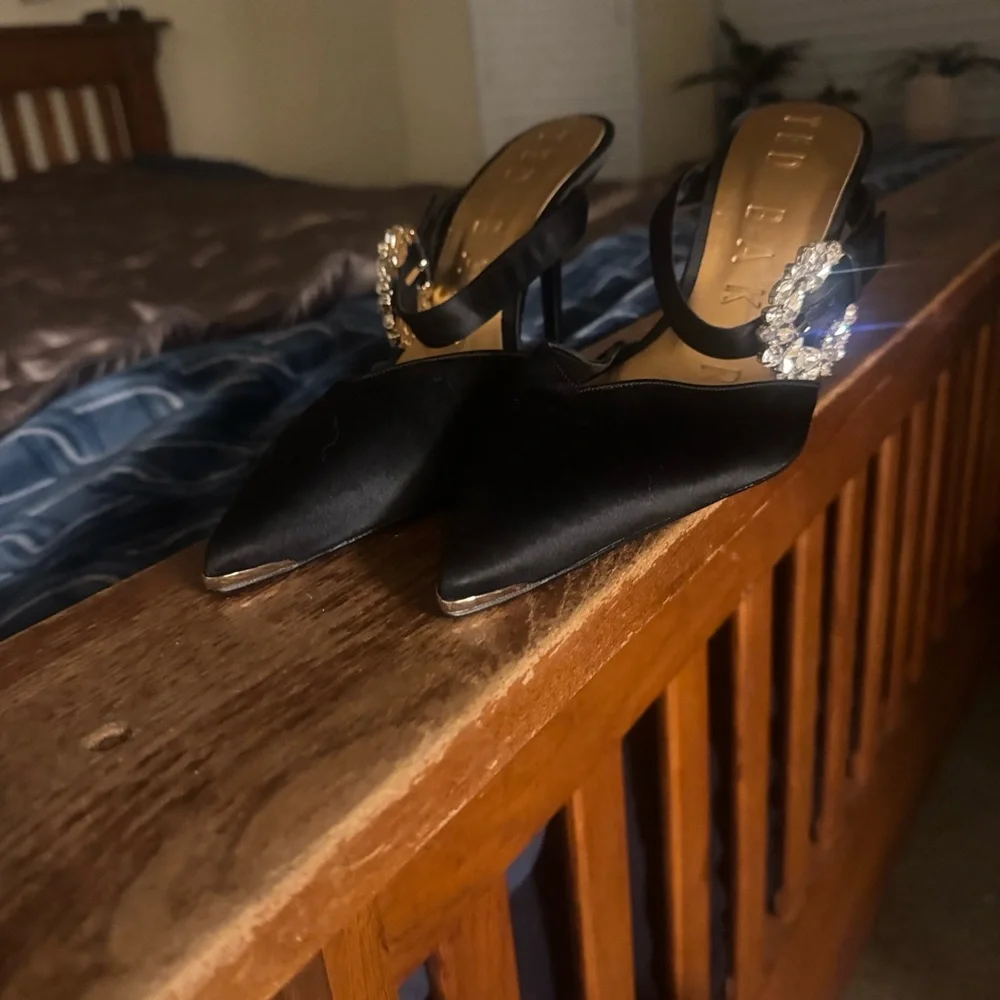 Ted Baker Black Satin Heels with Crystal Embellishment - Picture 7 of 8